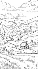 Fototapeta premium Adult coloring pages, illustrate the rolling hills and forests of West Virginia 