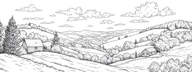 Fototapeta premium Adult coloring pages, illustrate the rolling hills and forests of West Virginia 
