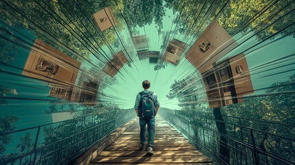 young man walking on the street