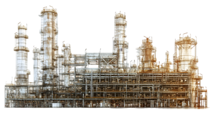 Intricate industrial structure with steel pipes and towers