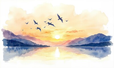 Obraz premium a serene landscape at sunset