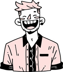 Hand-Drawn Happy Cartoon Character in Pink Shirt with Collar