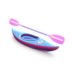 Kayak paddle holographic 3D icon. neon symbol vector illustration isolated on white background. Generative AI