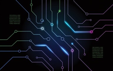 Circuit board glowing lines dark background