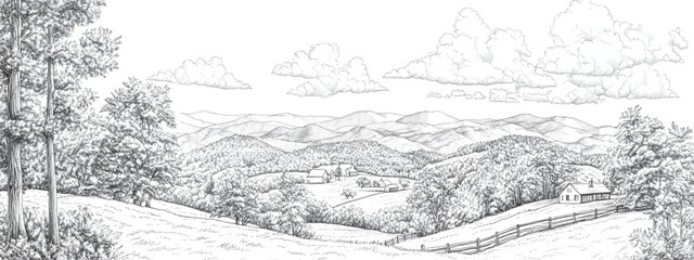 Obraz premium Adult coloring pages, illustrate the rolling hills and forests of West Virginia 