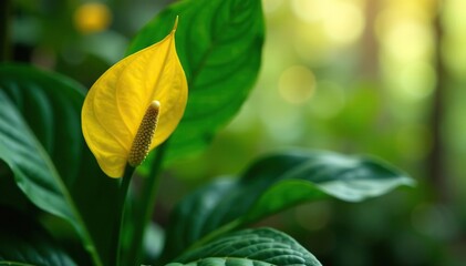 Tropical plant with unique green and yellow anthurium flowers, anthurium, tropical, flower