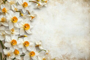 Obraz premium Delicate White Narcissus Flowers with Orange Centers on Textured Background
