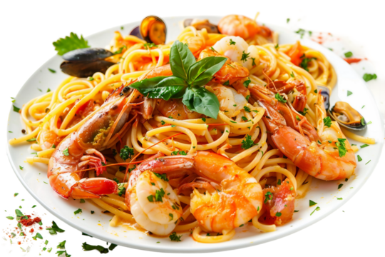 Tempting Spaghetti with Garlic Butter Shrimp and Asparagus Isolated on Transparent Background