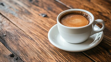 Close up photo. cup of coffee on wooden table