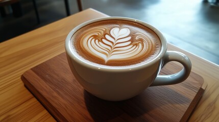 Close up photo. cup of coffee on wooden table