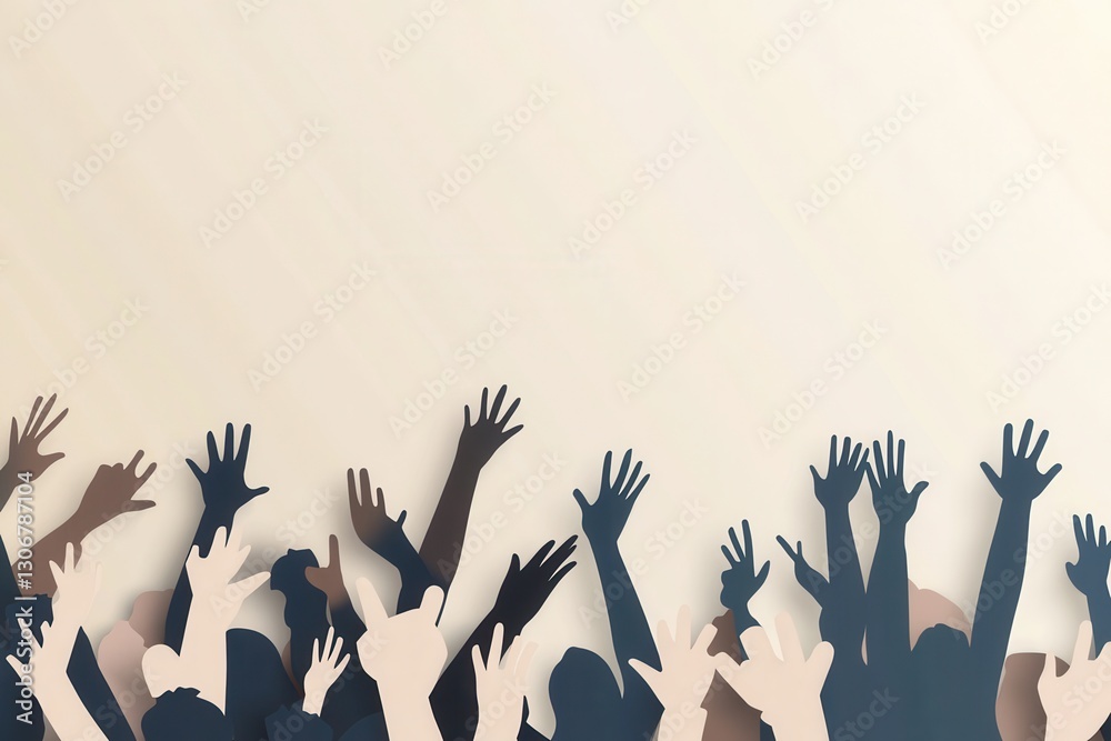 Aufkleber Silhouettes of people united with hands raised in a minimalistic flat design, showcasing modern teamwork and collaboration Generative AI