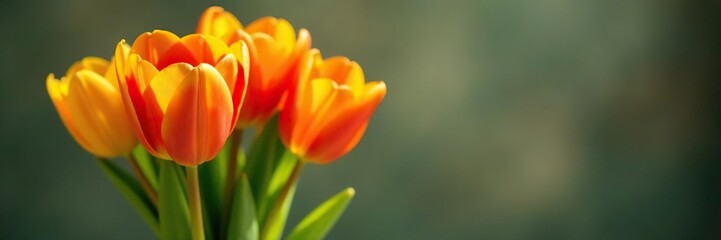 Tulip arrangement in a vase with bright orange and yellow hues, garden flowers, flower arrangement