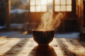 A close-up of a freshly brewed cup of coffee, morning ritual and energy