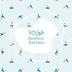 Yoga seamless pattern.Healthy lifestyle. World Health Day. Surface design with yoga class with people meditating and doing exercise.