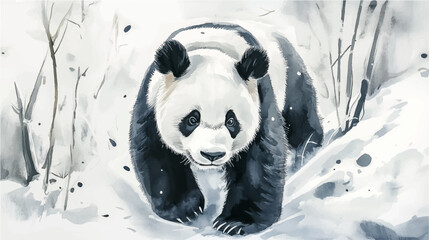 Vector illustration, watercolor painting of panda bear  in the wild