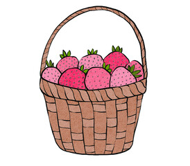 Basket of strawberries vintage illustration