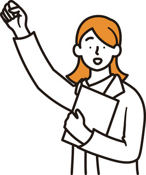 recommend clip art: 笑顔でガッツポーズをする女性のビジネスパーソンの上半身のイラスト素材
