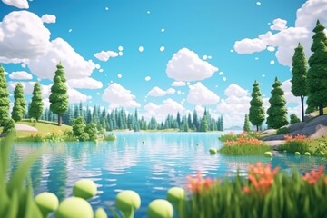 Fototapeta premium Lake landscape panoramic outdoors.