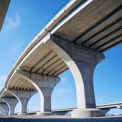 Bottom view of elevated concrete highway.