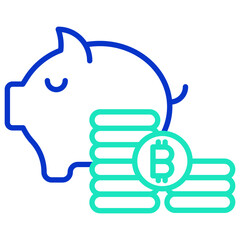 piggy bank bitcoin outline dual color icon