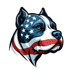 Patriotic dog head logo with American flag pattern Flat vector