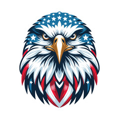 Patriotic Eagle head logo with American flag pattern Flat vector