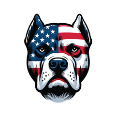 Patriotic dog head logo with American flag pattern Flat vector