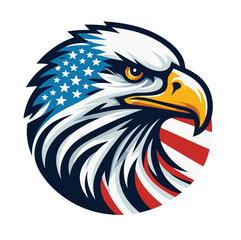 Patriotic Eagle head logo with American flag pattern Flat vector