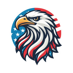 Patriotic Eagle head logo with American flag pattern Flat vector