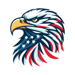 Patriotic Eagle head logo with American flag pattern Flat vector