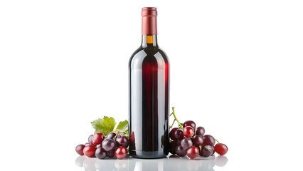 Red Wine Bottle with Grapes
