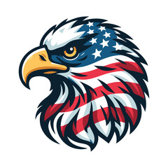 Patriotic Eagle head logo with American flag pattern Flat vector