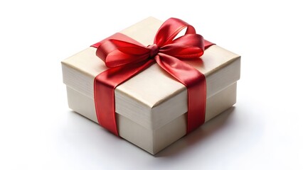 Obraz premium Cream Gift Box with Red Ribbon Bow