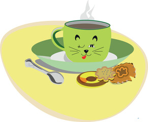 cup of coffee with a spoon and cookies