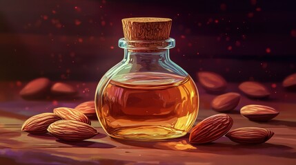 glass bottle with almond oil isolated,cartoon illustration style