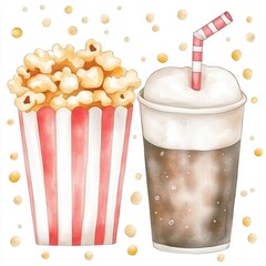 Enjoying a cozy movie night with a classic duo: popcorn and soda for the perfect cinematic experience.