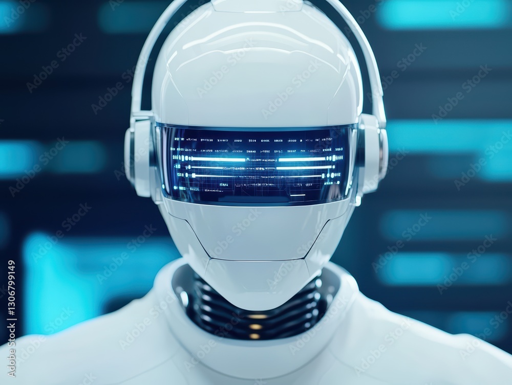 Poster futuristic ai robot in a modern office workspace with advanced technology integration