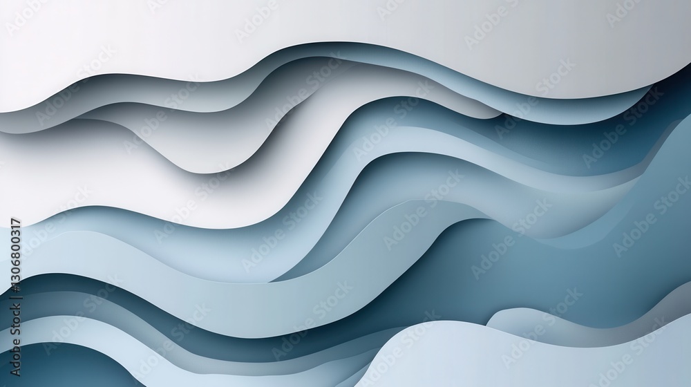 Poster Modern 3D paper art background featuring dynamic layered sound waves for professional media presentations Generative AI