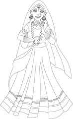 Illustration of a beautiful Indian woman in traditional dress holding hands together	
