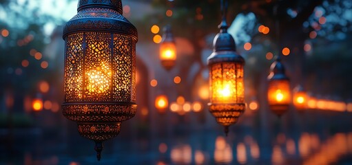 Warm Glowing Lanterns in a Serene Outdoor Setting