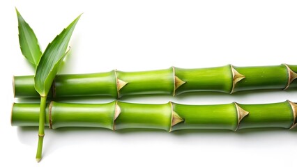 Fototapeta premium Green Bamboo Stalks and Leaves on White Background