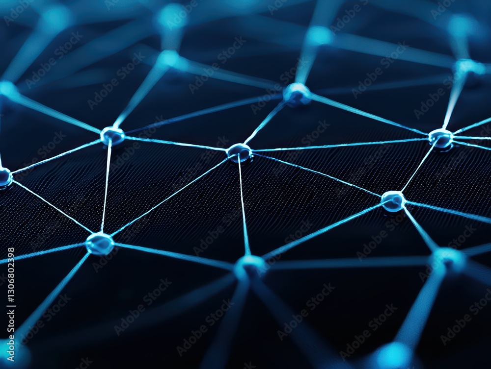 Poster digital network connection concept with blue nodes and lines on dark background