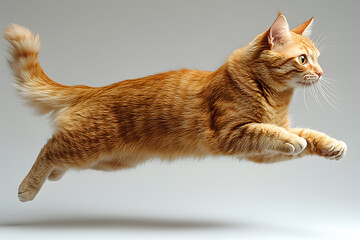  Ginger cat jumping on white background