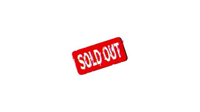 Grunge red sold out word square rubber seal stamp zoom on green background in 4K. 3d sold out text on green screen loop animation, red and gold rubber stamp shopping design element