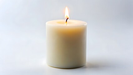 Lit Candle on White Background