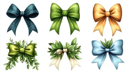 green bows isolated,cartoon illustration style