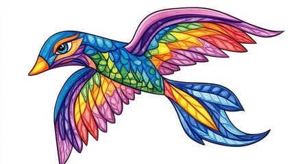 Fototapeta premium Brightly colored kite with a long flowing tail, spread out against a transparent background, vivid and playful composition. 