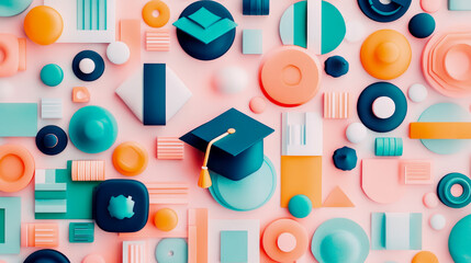 Graduation Day Abstraction: Celebration of Academic Achievement with Geometric Shapes and Playful Colors, Card