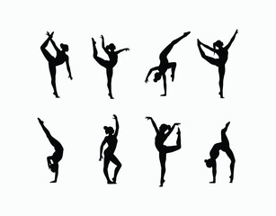 Artistic Female Gymnast Silhouette Isolated Template Design
