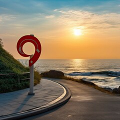 Curve concrete road with curve and footpath